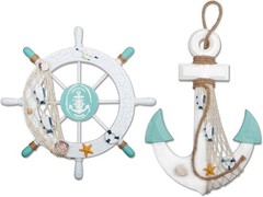 11″ Wooden Ship Wheel & 13″ Anchor Wall Art – Perfect Nautical Home Decoration