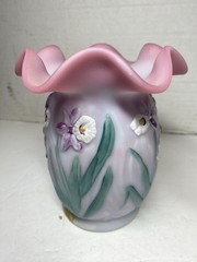 Vintage Fenton Blue Burmese Hand Painted Daffodil Vase Signed Sean Fenton READ