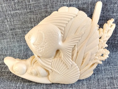 Vtg Burwood Fish Shells Sea Coral Beige Wall Art Decor Hanging Bathroom MCM USA