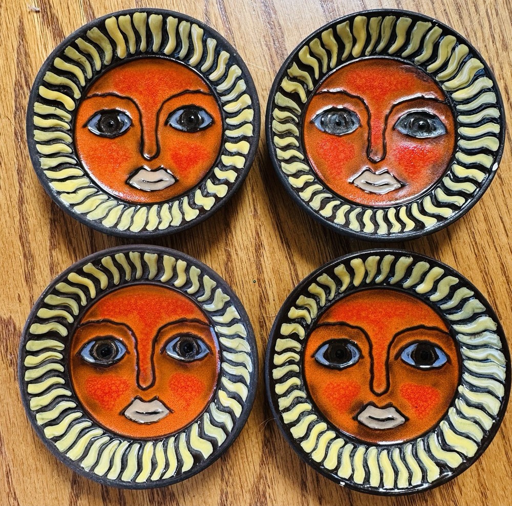 Vtg 1960’s Set of 4 Fitz And Floyd Sun Face Plate Ceramic Trinket Dish MCM Japan