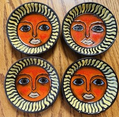 Vtg 1960’s Set of 4 Fitz And Floyd Sun Face Plate Ceramic Trinket Dish MCM Japan