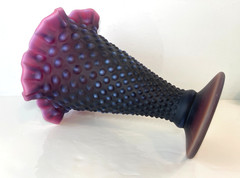 RARE Signed Fenton Deep Plum Satin Finish Hobnail 8″ Trumpet Vase