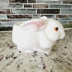 Pink and White Hand Painted Brazil Ceramic Avon Easter Bunny Planter Cute!