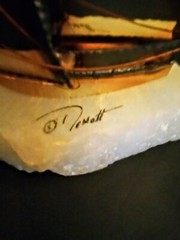 Vintage 70’s John Demott Brass Copper Sculpture Sailboat On Onyx Stone Signed