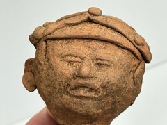 AMAZING LARGE PRE-COLUMBIAN HUMAN HEAD EFFIGY POTTERY BOTTLE / JAR, MEXICO