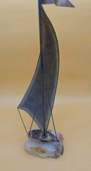 Vtg MCM Demott Brass Sailboat Artist Signed 15″ stone base
