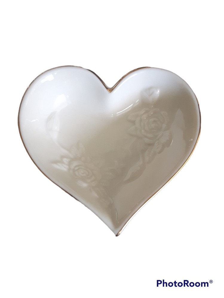 Lenox Sculpted Rose Heart Dish 4″ Gold Trim 24K