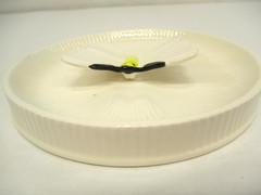 1975 FITZ AND FLOYD Butterfly Dish Trinket Bowl White Round New Open Box Vtg