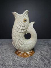 Vintage FITZ & FLOYD Hand Painted KOI Fish & SHELL PITCHER/VASE (Signed) READ!