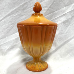 LE Smith Orange Slag Glass Covered Pedestal Candy Dish Compote With Lid Vintage