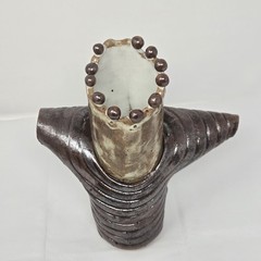 Handmade Studio Pottery Sculptural Vase Textured Brutalist Stoneware Art Vessel