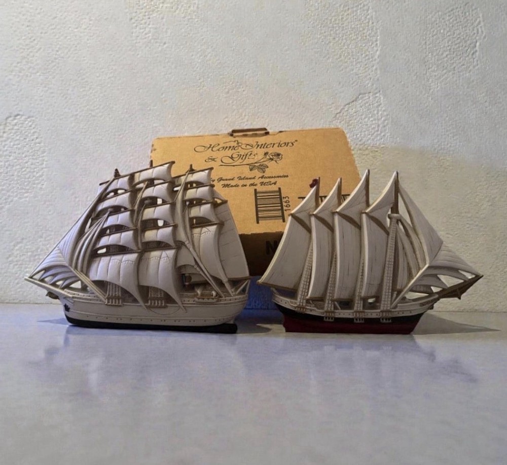 Vintage Nautical Sailing Ships Burlwood HOMCO Wall Art Decor Plaques Made In USA
