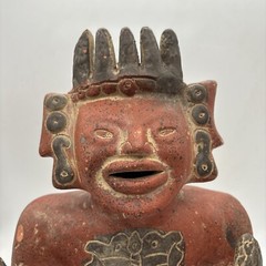 Large Pre-Columbian Replica Clay Ceramic Painted Altarpiece Maize Man God