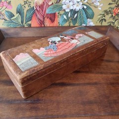 Antique early 20th century Edwardian leather bound silk lined hand painted box