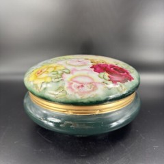Vintage Limoges Porcelain Large Round Jar Box Hand Painted Container France Vtg