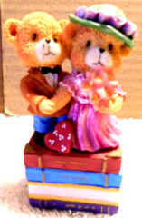 Unbranded~Marrying Bears Standing On Books Treasure Trinket Ceramic Box Vtg.