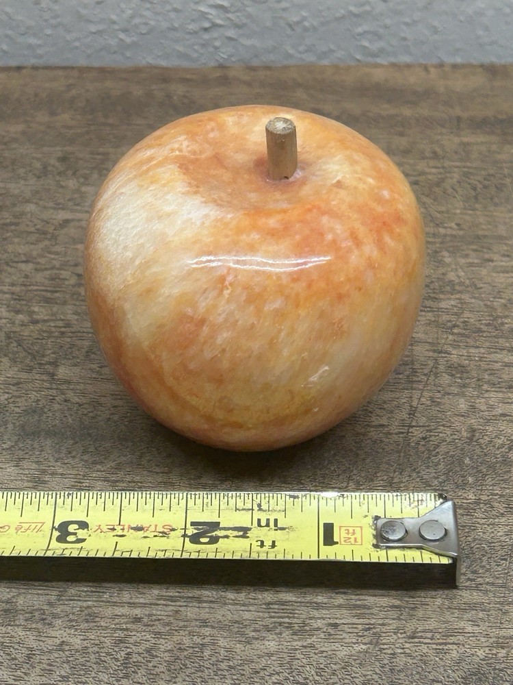 Vintage Italian Alabaster Marble Apple w/ wood stem, polished paperweight