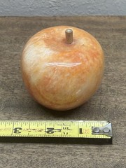 Vintage Italian Alabaster Marble Apple w/ wood stem, polished paperweight