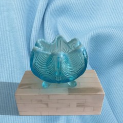 Vintage Fenton Blue Drape Opalescent Footed Rose Bowl Vase