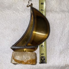 John Demott Brass Sail Boat Figurine Metal Sculpture Signed Onyx Rock Base (h)