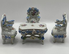 German ELFINWARE Porcelain Furniture, 6 pcs set, Hand painted, Gilded – MINT