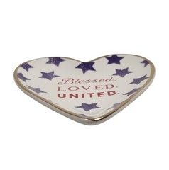 Demdaco Art Hearts “Blessed Loved United” Ceramic 4″ Trinket Dish