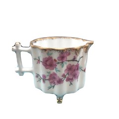 Antique Hand Painted Demitasse Creamer Footed Cherry Blossoms Fun