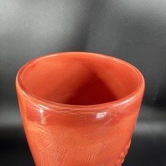 Antique Tall Pottery Vase Embossed Flower USA Hand Made Vase Vessel Orange Red