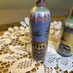 Pair Of Colorful Miniature Sand Art Bottles Handmade Brazil? Vintage