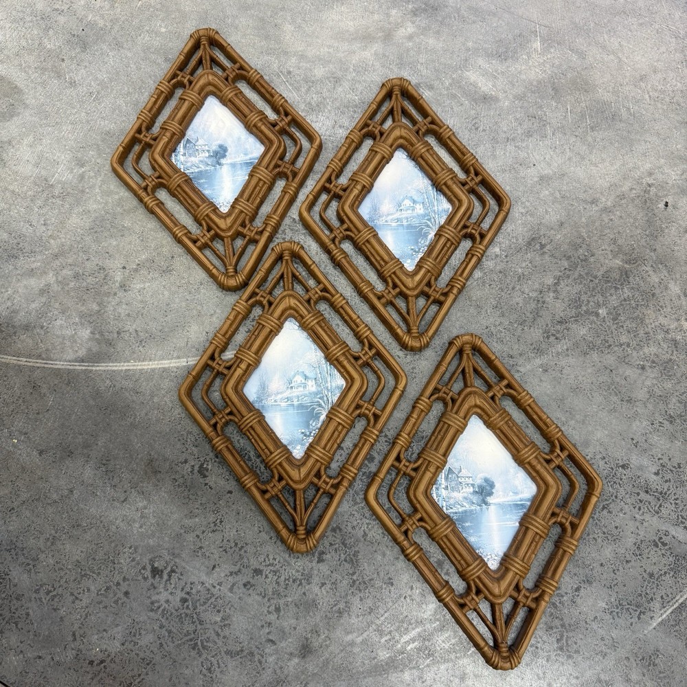 Vintage Homco Home Interior Plastic Faux Wood Wall Art Hanging Plaque Set of 4