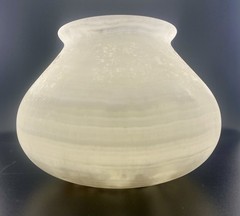 VTG MCM Handcarved Egyptian Translucent Alabaster Stone Pot / Bowl