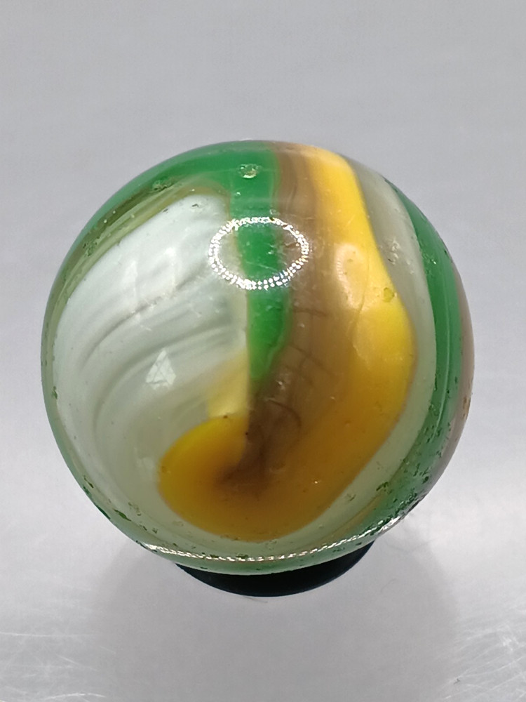 .66″ Akro Corkscrew Popeye Yellow, Green, White Marble- #CE126