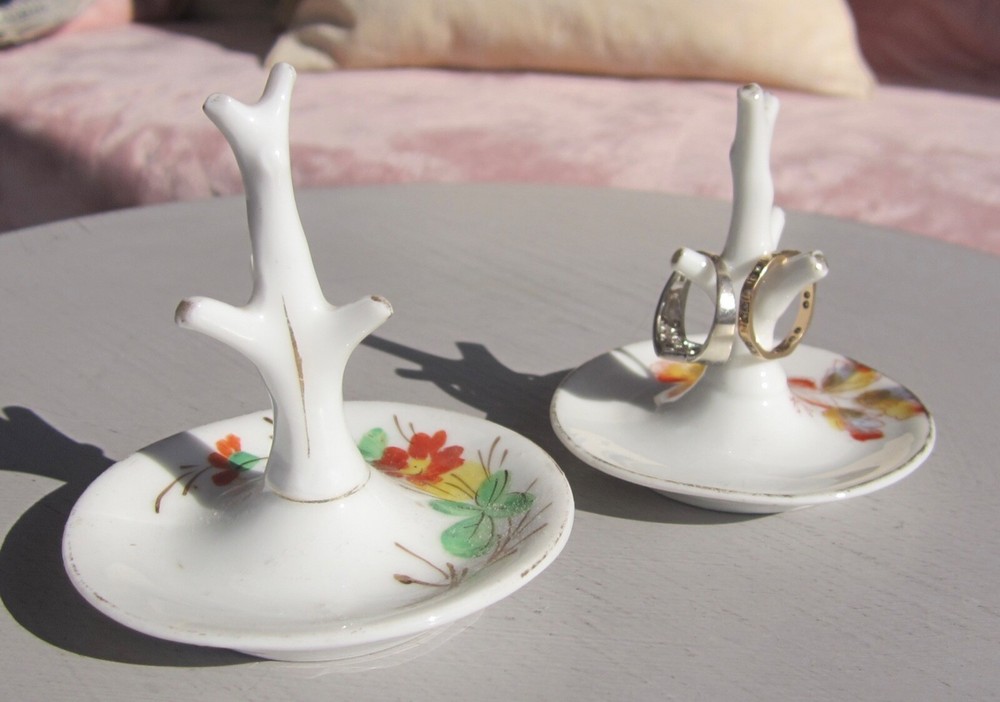Ring Tree jewellery stands x 2 Victorian/Edwardian Antique porcelain