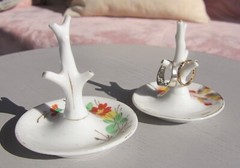 Ring Tree jewellery stands x 2 Victorian/Edwardian Antique porcelain