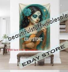 Sugar Skull Guitar Tapestry Gothic Music Fantasy picture 39X59 in