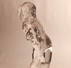 6.5″ BASHFUL LADY vtg cambridge glass female nude draped flower frog art nouveau