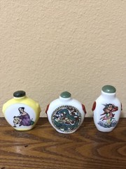 VTG Qianlong Sign Chinese Oriental Snuff 3 Perfume Bottle Enamel/Copper JADE CAP
