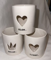 Rae Dunn Set Of 3 Ceramic Glow Shine Light Votive Candle Holders Magenta Fun