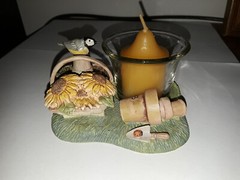 RARE MARJOLEIN BASTIN VOTIVE CANDLE HOLDER SUNFLOWERS BASKET CHICKADEE POTS