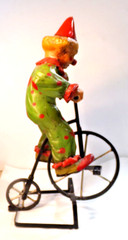 Vintage CLOWN ON BIG WHEEL Bicycle + display stand 16″ tall unbranded