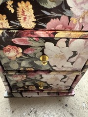 Vintage 1990s Floral Decoupage Covered 3 Drawer Jewelry Trinket Box