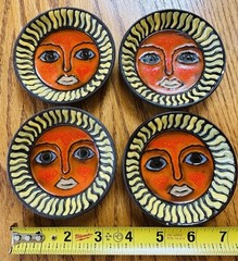 Vtg 1960’s Set of 4 Fitz And Floyd Sun Face Plate Ceramic Trinket Dish MCM Japan