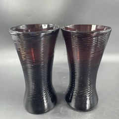 Venetian Hand Blown Art Glass Tumbler Drinking Glasses Cups Amethyst Optic Set 3