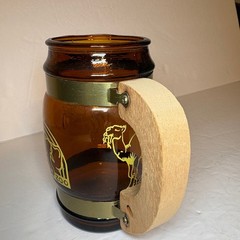 Vintage Pittsburgh Zoo Souvenir Brown Glass Barrel Mug Wood Handle