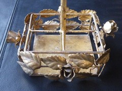 RARE VINTAGE Italy TOLE Gold Rose CENTERPIECE 4 Compart HOLDER Hollywood Regency