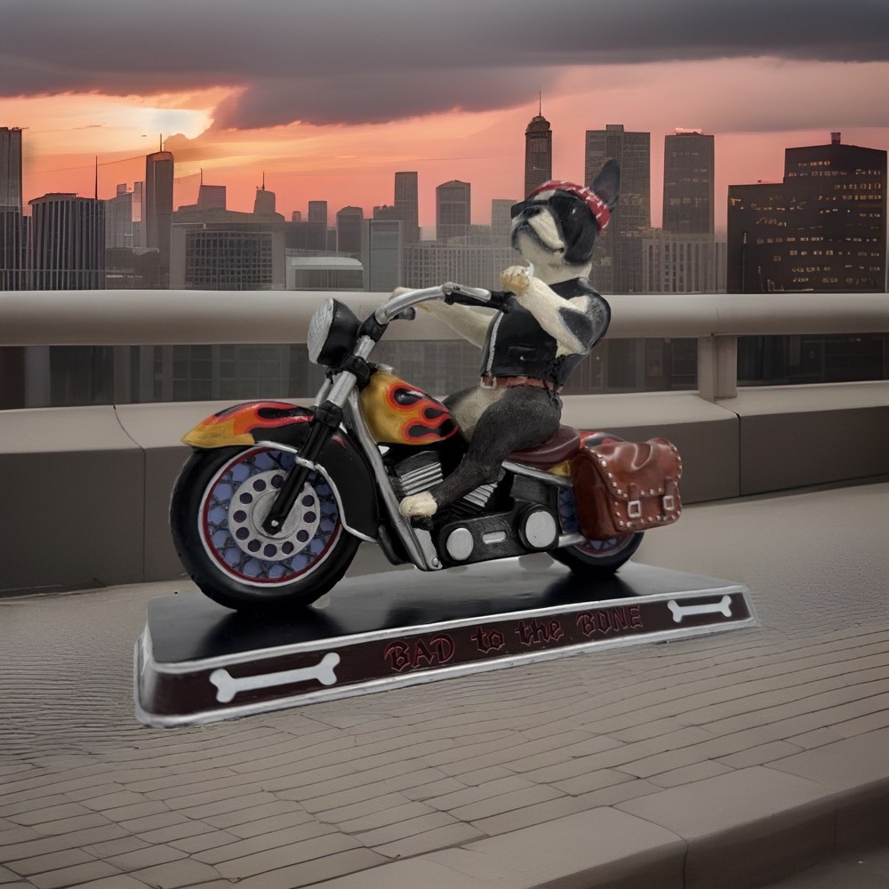 Danbury Mint Bad to the Bone Dog Riding Motorcycle Boston Terrier Rare