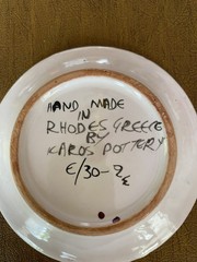 Vintage ICAROS Pottery ASHTRAY Hand Made In Rhodes Greece Blue & Gold FLORAL
