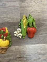 Vtg 1970s Homco Kitchen Wall Plaques Set of 3 Lobster Fruit Basket Vegetables
