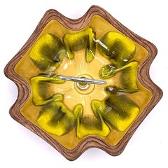 Vtg Sequoia Ware Nut Candy Dish #710 Drip Glaze Gold Tone Handle ***READ***