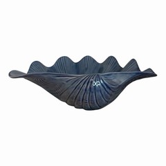 VTG Blue Ceramic Clam Shell Dish Bowl Hollywood Regency 11in Heavy USA Signed